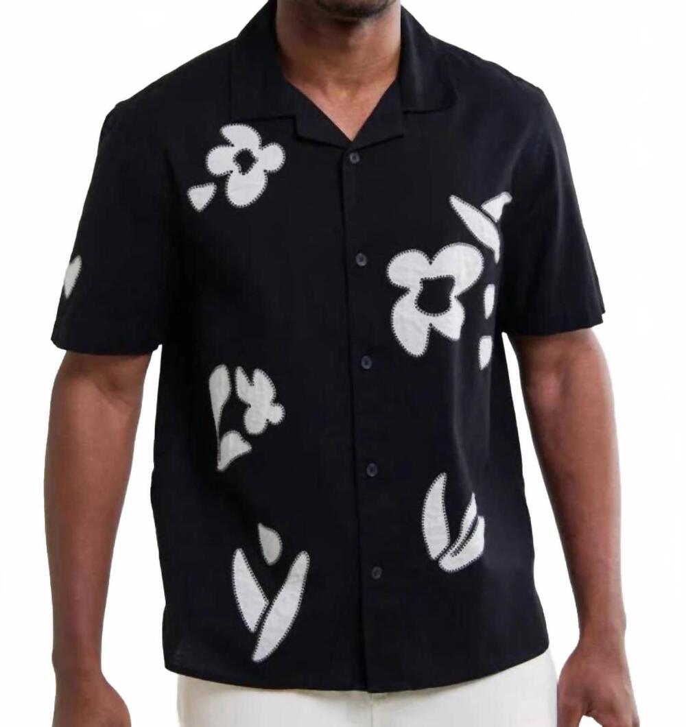NEW WAX LONDON didcot short sleeve shirt in abstract applique